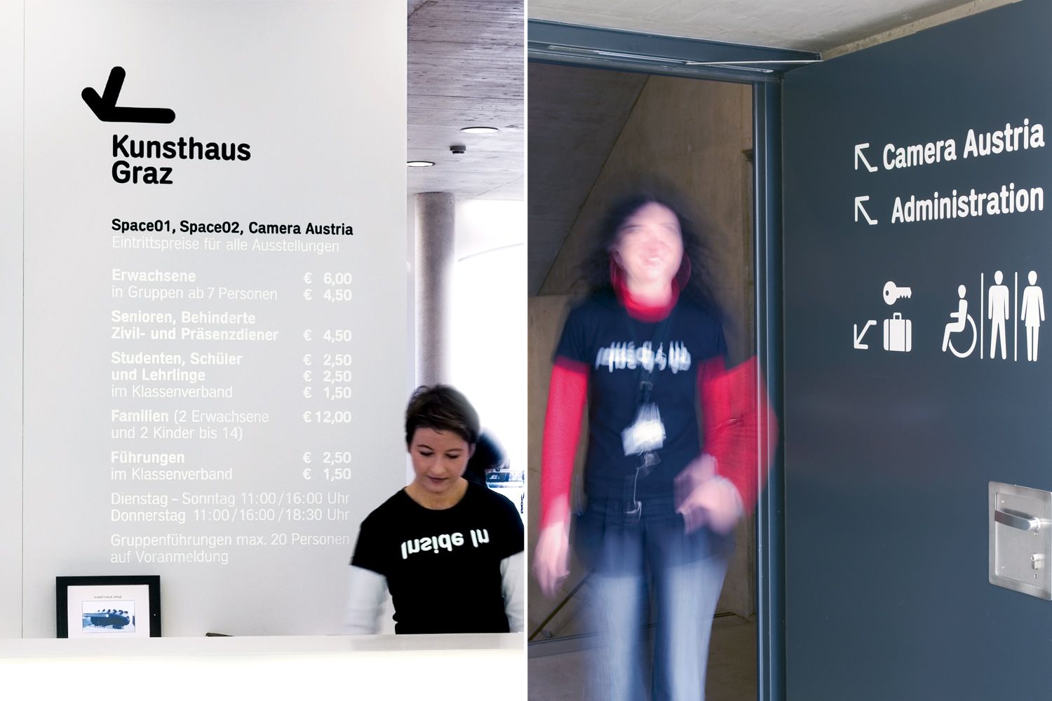 Kunsthaus Graz Leitsystem Kassa + Tuer